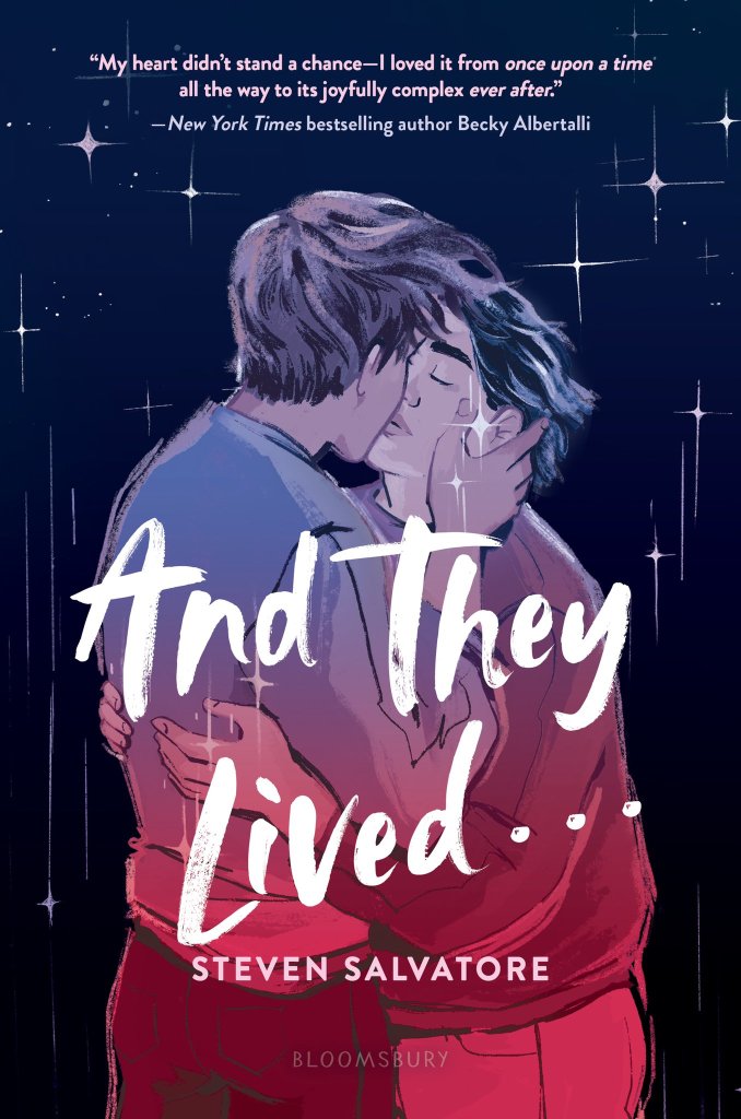 Cover image of Steven Salvatore's novel, And They Lived... Two boys kissing with starry night background. 